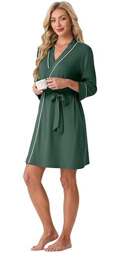 Image of PrinStory Womens Robe Knee Length Soft Knit Bathrobe S-2XL | V-Neck 3 /4 Sleeve Robes with Pockets, Lightweight, Breathable Bath Robe for Shower, Spa, Travel, Home, Party, Nursing