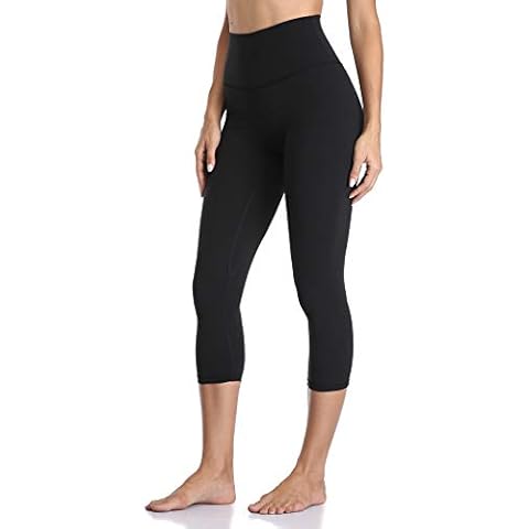 YUNOGA Women's Buttery Soft 21" Inseam Yoga Pants, High Waisted Tummy Control Workout Running Capri Leggings (S, Black) Cover