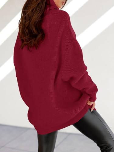 Image of Womens Turtleneck Oversized Sweater Batwing Chunky Pullover Sweater Casual Fall Loose Knit Jumper Top