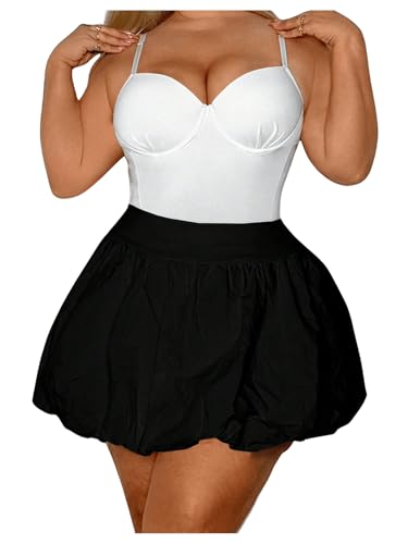 OYOANGLE Women's Plus Size High Waisted Bubble Skorts Y2K Ruffle Hem Puffy Skirt Shorts