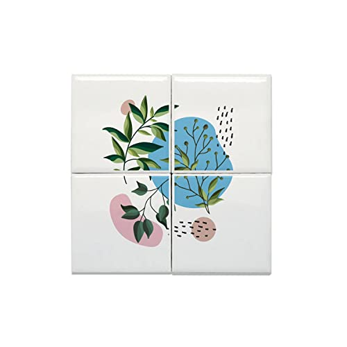 Carreaux céramique tropical lot de 4 dalles murales motif feuille verte exotique