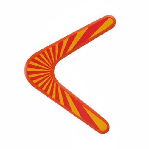 Boomerang infantil de madera para actividades al aire libre con estructura en V y puntas redondeadas color naranja y amarillo miniatura 1