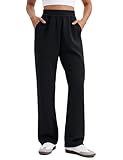 CRZ YOGA Damen Weichheit Weites Bein Sweatpants Modal Hohe Taille Schlaghose Lounge Reisen Lässig Sweathose - 79cm Schwarz 38
