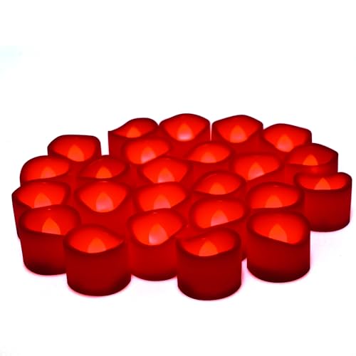 Image of CANDLE CHOICE Battery Operated Flameless Tea Lights Bright Flickering LED Tealight Votive Candles for Wedding Party Table Centerpieces Halloween Christmas Decoration Batteries Included 20 Pack Red