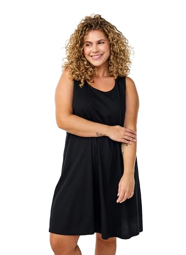 Zizzi Damen Große Größen Kleid Baumwolle Rundhals A-Linie Größe Gr S Black SOLID