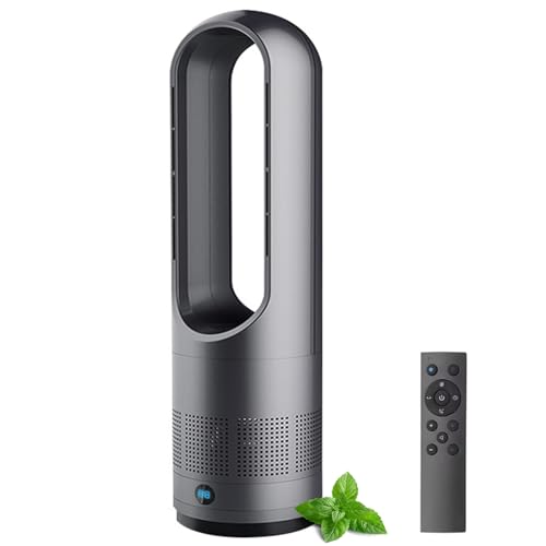 Ventilatore A Torre Caldo E Freddo con Telecomando, Ventilatore Senza Pale da 45 Cm, Oscillante A 80°, 8 velocità, Timer 8 Ore, Display A LED, Ventilatore A Circolazione d'Aria, Purificatore d'Aria