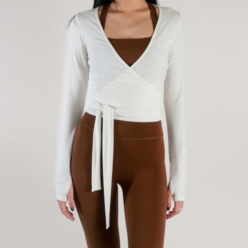 Women Yoga Ballet Wrap Top Pilates Cover up Athletic Running Gym Workout Casual Basic Tee Shirt Blouse2