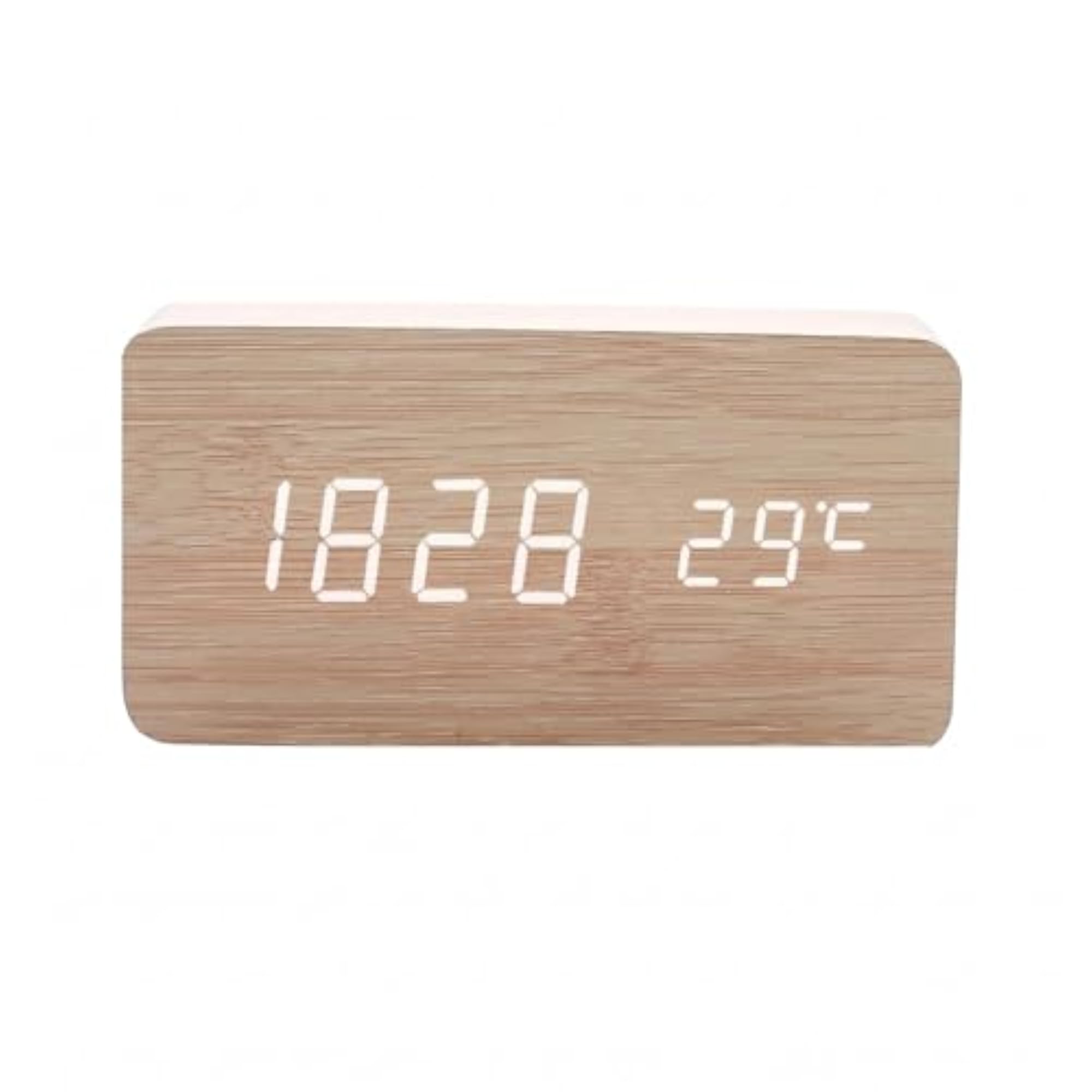 Multifunction Wooden Digital Alarm Timepiece, Bamboo Finish
