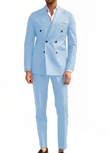 VENNYNG Men's Formal Suit 2 Pieces Double Breasted Notch Lapel Slim Fit Casual Tuxedos for Wedding Blazer Pants Set