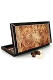 Unique Design Backgammon Set, World Map Themed Wood Backgammon Game Set, 19 Inches, Dark Brown, Made in Turkey
