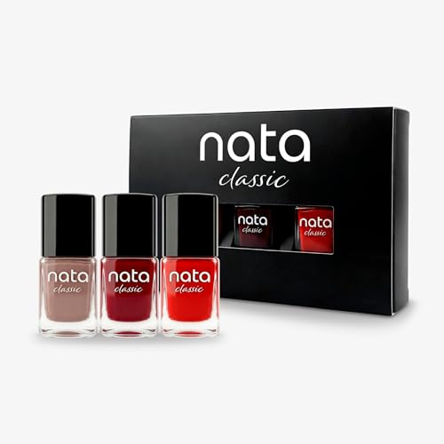 Nata Classic Set de Esmaltes para Uñas, 10ml, Pack de 3 Colores Clásicos, (Passion Red, Dark Rose, Satin Nude)