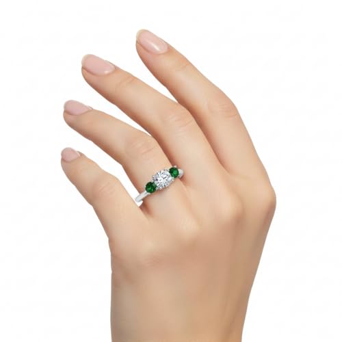 Image of Choose Your Gemstone Classic Three Stone Ring 925 Sterling Silver Round Shape 3 Stone Engagement Rings Everyday Jewelry Wedding Jewelry Handmade Gifts for Wife US Size 4 to 12