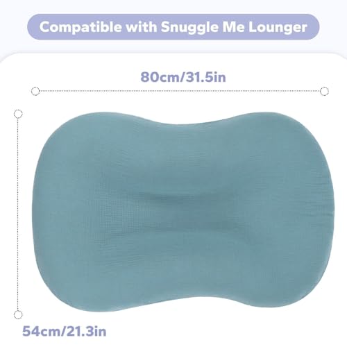 Image of FUNUPUP Muslin Baby Lounger Cover Only, Blue | 100% Muslin Cotton Soft Breathable Easy On /Off Envelope Closure Machine Washable Easy-Clean Protector Neutral Colors