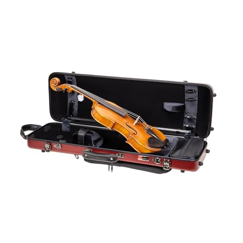 Crossrock Poly Carbon Oblong Violin Case for 4/4 Full-Size | Matte Red Finish, Hygrometer, Music...