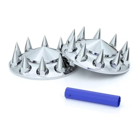 Front Axle Wheel Cover for Semi Truck Chrome ABS Plastic with 2 Front Axle Wheel Covers Hubcap 33mm Screw-On Spiked Lug Nut Covers Cover