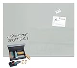 SIGEL SF478 Pizarra magnetica de cristal premium, superficie brillante, 120 x 90 cm, fácil montaje, gris + 6 imanes, 4 marcadores negros y 3 herramientas de limpieza - Artverum