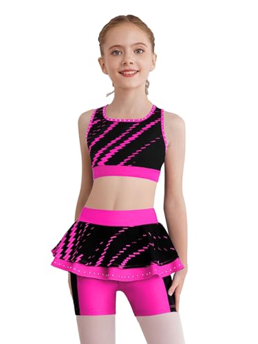 Jugaoge Workout Set for Girls 2 Piece Athletic Outfits Cross Back Crop Tops with Ruffle Skirt Shorts Set
