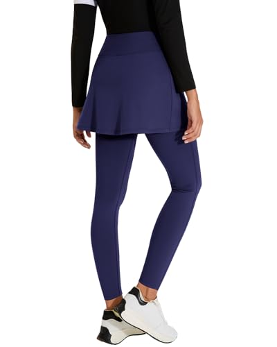 WOWENY Skirted Legging for Women Tulip Hem Ruched with Pockets High Waisted Tennis Golf Skorts Legging with Skirt2