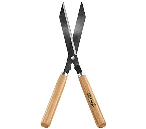 Image of JD FRESH Plant Cutter for Garden Hedge Pruning Shears /8 Inch Premium Carbon Steel Gardening Scissors /Anti Rust /160 Angled Blade /Wooden Handle /for Hedge Cutting /Bush & Shrub Branch Trimming /Shaping