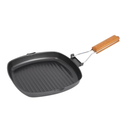 Homoyoyo Sartén de Fundición Portátil para Barbacoa Antiadherente y Anti-quemaduras con Mango de Madera Plegable para Asar y Freír Carne para Hornillas y Fuego Abierto