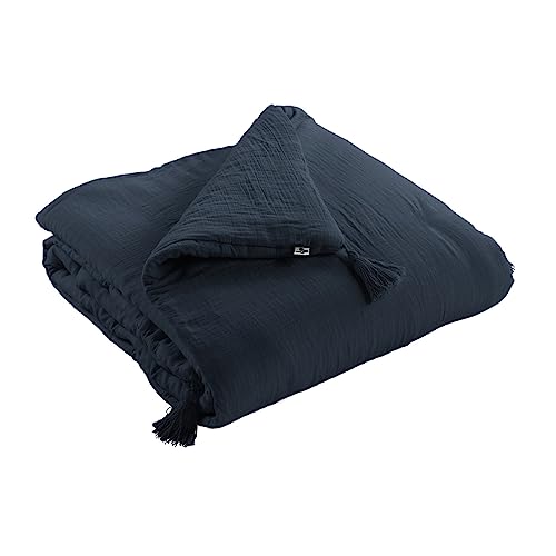 Mylittlebed Edredon Dessus de lit L’Effet Papillon 90x200 cm – Chemin de lit 100% Gaze de Coton avec Finition Pompons [ Dessus de Lits et Couvre-Lits ]...