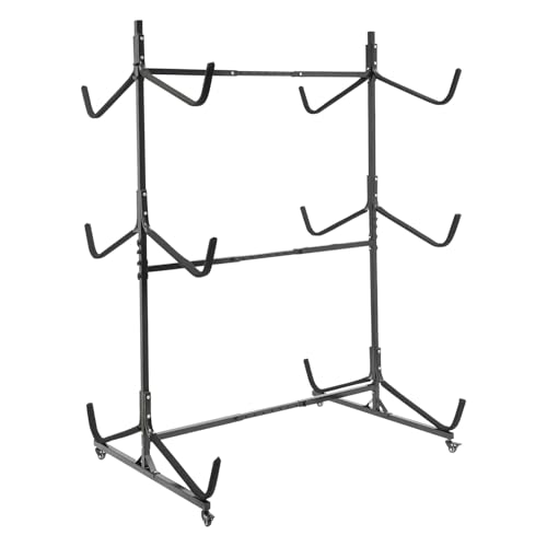 GDAE10 Freestanding Kayak Storage Rack,3-Tier Adjustable Kayak Stand for 6 Kayaks,with 4 Lockable Wheels,Heavy Duty Kayak Racks for Garage/Dock Storage