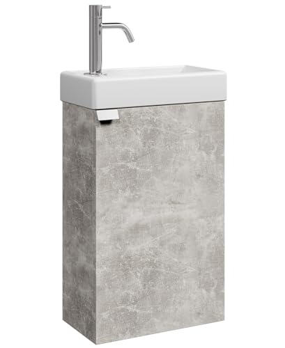 Badplaats Gäste-WC Waschtisch Set Apollo 40 x 22 cm Beton Grau - Platzsparende Badmöbel Set mit Waschbecken und Unterschrank