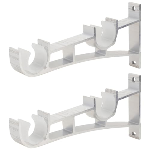 VOSAREA 2pcs Tringle à Rideau Supports en Alliage d'aluminium Double Support Porte-Tringle à Rideaux (Blanc)