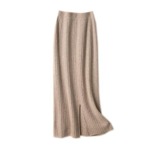 Women Elastic Waist Wool Slim Skirts Solid Striped Slit Warm Commute All-Match Skirt2