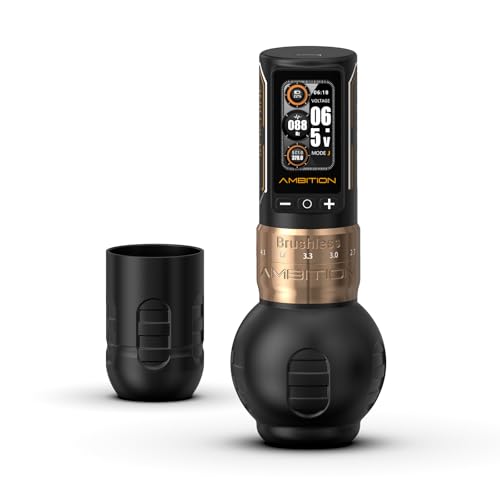 Ambition Rotary Tattoo Gun, Ninja Max 280 Wireless Tattoo Pen Machine with 280 g.cm Torque Brushless Motor, 7 Adjustable Stroke 2.4-4.5mm, 2400mAh Battery 54mm & 34mm Grips Tattoo Supply