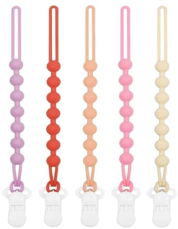 Image of duludulu 5-Pack Silicone Pacifier Clip, One-Piece Silicone Pacifier Holder Clip for Boys & Baby Girl Binky Clips Rust-Free Holders Unisex Newborns Shower Birthday Gifts (Pink Dreams)