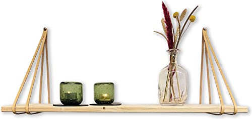 Brute Strength - Supports d'étagères en cuir - Lignes fendues - Naturel - 2 pièces Supports muraux - Sangles d'étagères - Cuir pleine fleur Cover