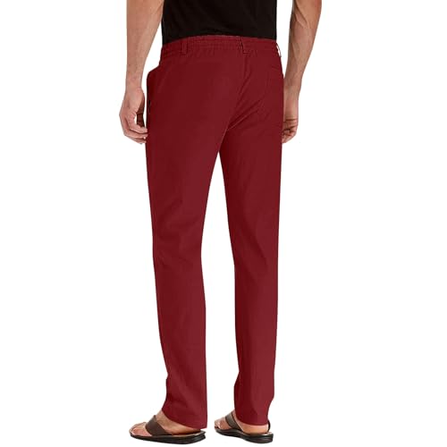 Mens Casual Business Pants Cotton Drawstring Waist Pencil Pants Fall Fashion Lightweight Office Work Trousers4