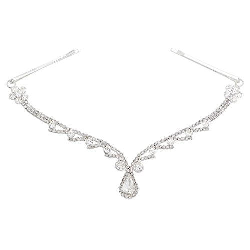Rosemarie Collections Women's Teardrop Crystal Rhinestone Tikka Hair Comb Head Chain (Silver Tone)