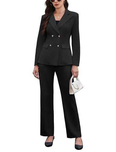 Pant Suits for Women Dressy Business Casual Outfits Long Sleeve Blazer Jacket Wide Leg Pant Sets Work Office Suits