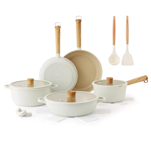 SENSARTE Ceramic Nonstick Cookware Set Non-toxic Healthy Pots and Pans Set Ceramic Coated Kitchen Cooking Set, Free of Intentionally Added PFAS/PTFE, Dishwasher&Oven Safe, Induction Compatible, 15pcs