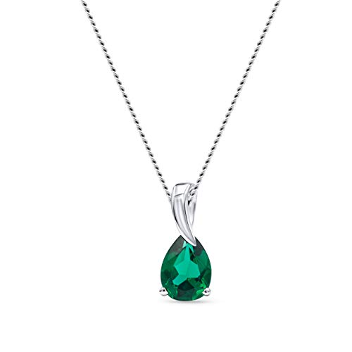 MIORE - Collar Mujer con Esmeralda. Colgante de Oro Blanco de 9KT 375 - Cadena de 45 cm en Oro de 9KT 375 - Joya Hipoalergénica.