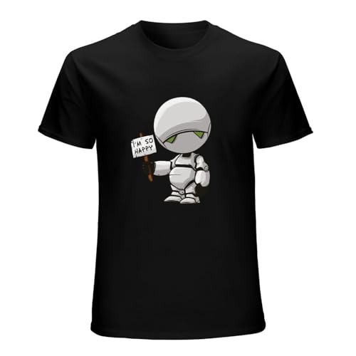 Men's T Shirt Marvin The Paranoid Android Hitchhiker's Guide to The Galaxy Funny Artsy Awesome Artwork Printed Tee Black Size L