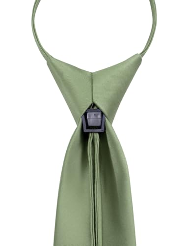 Image of YourTies Zipper Tie for Men Adjustable Pre-tied Satin Neckties and Pocket Square Set Solid Color Business Formal Wedding