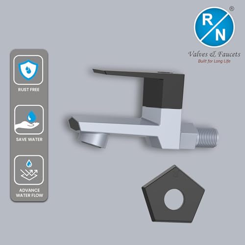 Image of RN PTMT Bib Cock for Bathroom | 15mm Foam Flow Water Tap with Flange | Luxury G20 Series Faucet | High-Grade Engineering Polymer Tap (Metallic Grey Black Dual, Pack of 1)