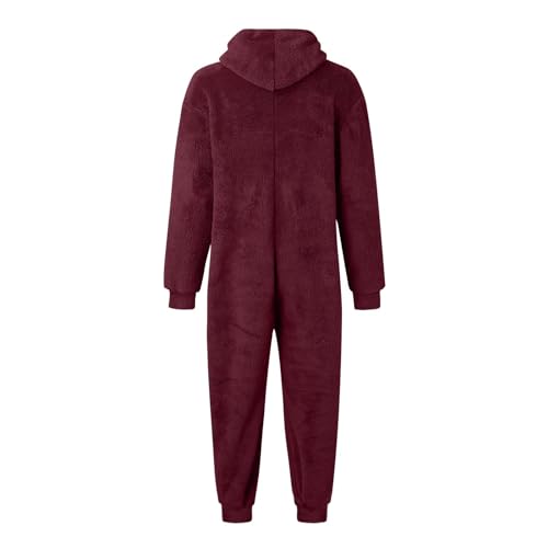 Pijama de forro polar tipo overol esponjoso de color sólido para parejas 5