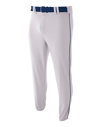 A4 Men's Pro Style Elastic Bottom Baseball Pant, Silver/Navy, XX-Large