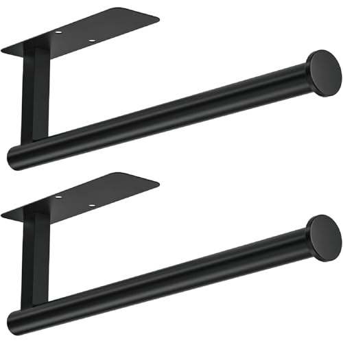 Image of ASTOFLI Paper Towel Holder Under Cabinet No Drilling, Self Adhesive Paper Towel Holder Wall Mount for Kitchen Rack, Under Counter Napin Holder No Drill, RV, 304 Stainless Steel, Matte Black 2 Pack
