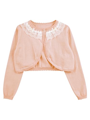 Kids Girls Long Sleeve Bolero Cardigan Lace Trim Knitted Outerwear3
