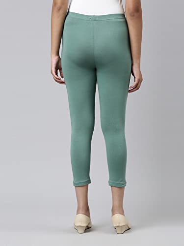 Image of GO COLORS Girls Solid Mid Rise Slim Fit Cropped Leggings