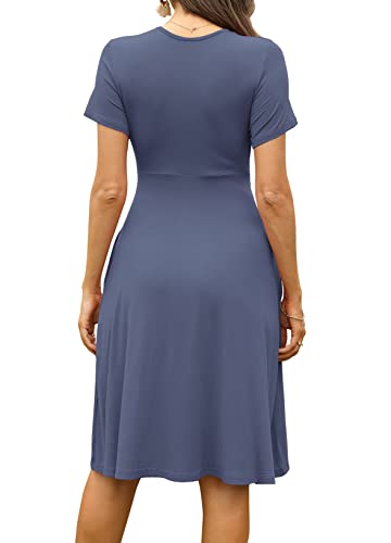 Image of WEACZZY Women's Summer Short Sleeve Casual Dresses V-Neck Floral Party Dress with Pockets
