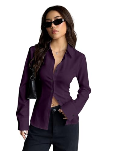 Image of JANIX Women's Solid Shirt | Full Sleeve Button Down Collared Shirt | Regular Fit Casual Formal Office Wear Western Top