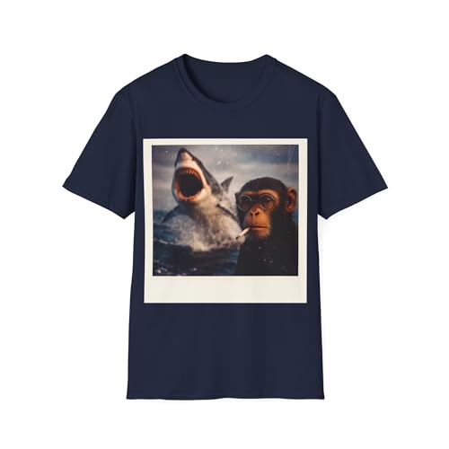 Tee-shirt Monkey Smoking Cigarette imprimé rigolo bleu marine grande taille 3XL