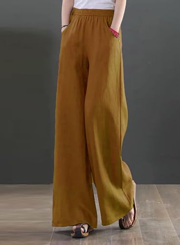 Image of KOTTY Women's Crumble Fabric High Waist Solid Color Drawstring Wide Leg Trousers Loose with Pockets