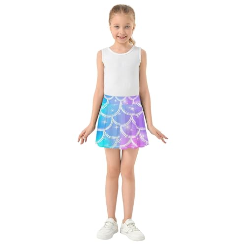 Kids Tennis Skirts Teal Purple Pink Mermaid Girls' Shorts Athletic Skorts Dance Golf Teen Cheer 4t3